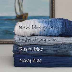 Hand dyed High grade Gauze runner Blue shades double gauze Wedding Arch Fabric Drapery Blue Ombre Decor centerpieces Boho Cotton tablecloth