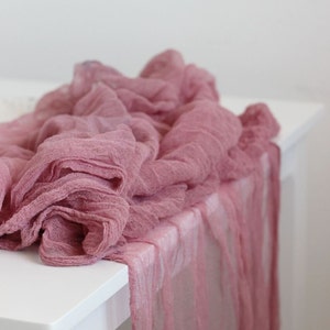 Dusty rose Hand dyed Gauze runner, Wedding centerpieces,Rustic runner,Bridal bouquet wrap, Cheesecloth runner,Table cotton scrim,Boho style