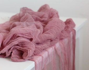 Dusty rose Hand dyed Gauze runner, Wedding centerpieces,Rustic runner,Bridal bouquet wrap, Cheesecloth runner,Table cotton scrim,Boho style