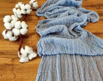 Hand Dyed Pale blue Gauze Table Runner Light Dusty Blue Cotton Wedding Decor