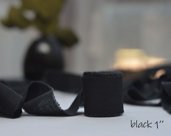 2-4 DAYS FOR USA Hand-Dyed Black Cotton Ribbon: Rustic Wedding Bouquet Ribbon