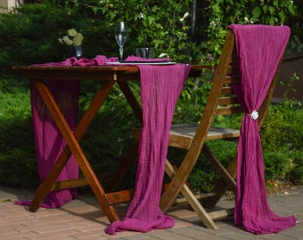 Fuchsia Hand-Dyed Gauze Runner: Boho Wedding Table Decor