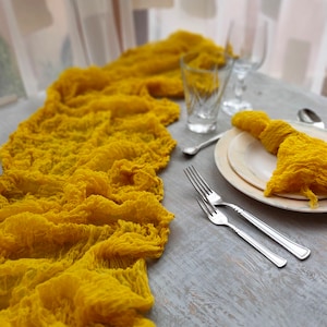 Mustard runner Hand dyed Gauze tablecloth Yellow gauze cotton Wedding centerpieces, Bridal shower decor, Cheesecloth runner, Gauze napkin