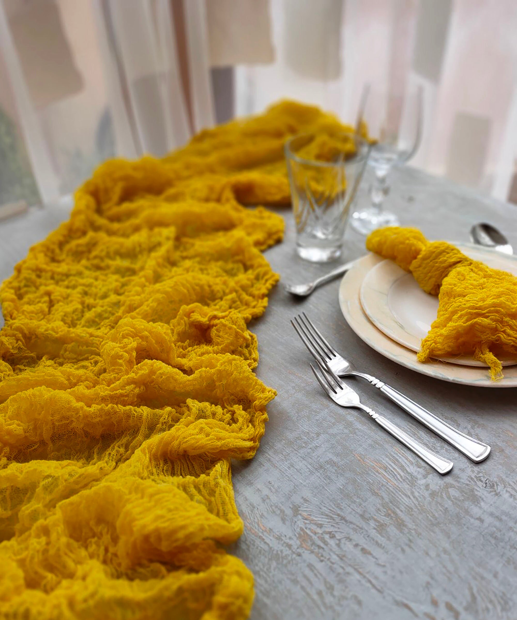 Mustard runner Hand dyed Gauze tablecloth Yellow gauze cotton Etsy