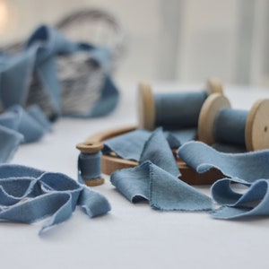 Dusty blue cotton ribbon Hand dyed Cool blue wedding ribbon Marine style Hair ribbon Bridal bouquet ribbon Invitation decor Gift wrap ribbon