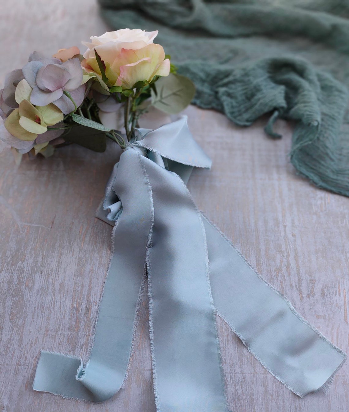 Sage green Silk satin ribbon 15m16yds/1'2' Etsy