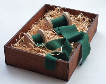 2-4 DAYS FOR USA Emerald Green Hand-Dyed Cotton Ribbon: Rustic Wedding Bouquet Ribbon