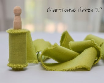 Hand Dyed Chartreuse Cotton Ribbon Fresh Lime Rustic Wedding Decor