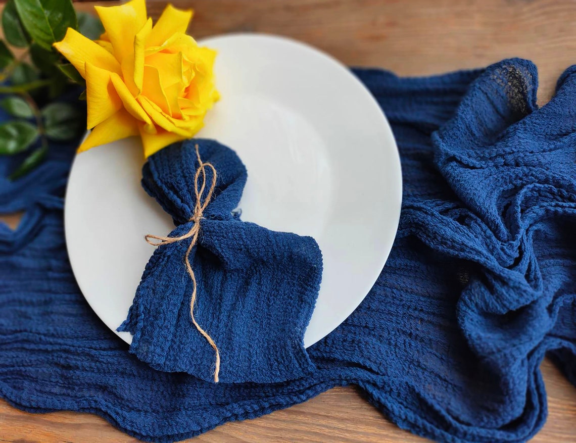 Navy blue gauze napkins Hand dyed Dinner Napkin Dark blue Etsy