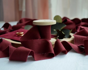 Hand Dyed Burgundy Cotton Ribbon: Rustic Wedding Bouquet Tape