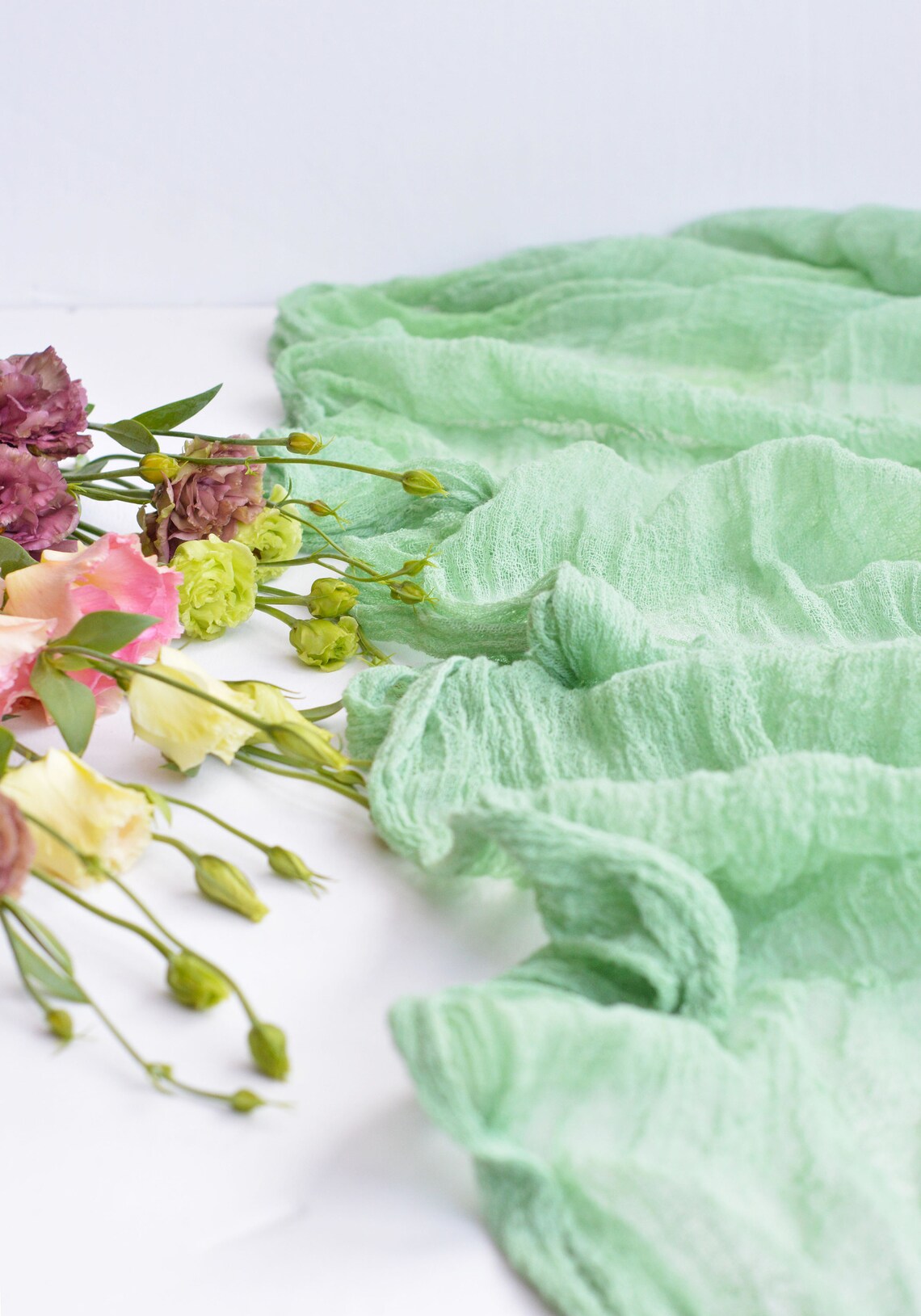 Pale Green Hand Dyed Gauze Table Runner Light Green Wedding | Etsy