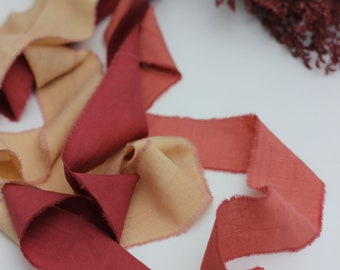 3 Ribbons 2.75m/5cm (3 yds/2") Hand dyed cotton Rust shades Bridal bouquet Burnt orange wedding decor Gift wraps invitation Boho hair decor