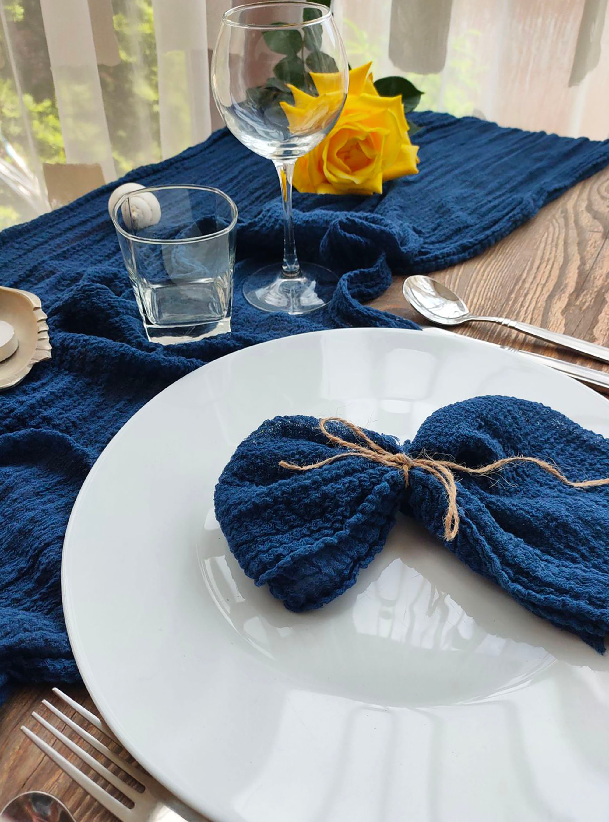 Navy blue gauze napkins Hand dyed Dinner Napkin Dark blue Etsy