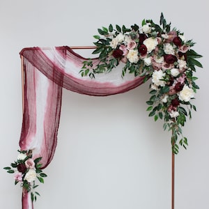 Burgundy gradient Hand dyed Gauze Arch Drapery Wedding Backdrop Ombre Wedding arbor decor cheesecloth Table runner Dinner napkins 100 cotton