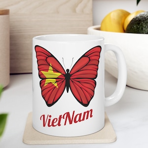 Handcrafted Vietnam Flag Colors Butterfly Coffee Mug , Patriotic Mug, Gift for Her or Him  11oz or 15oz