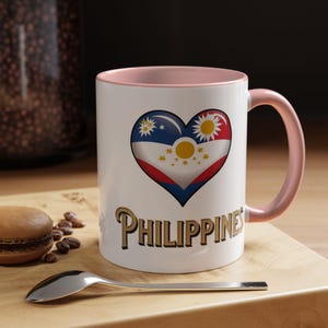 Filipino Heart Accent Coffee Mug, Flag Colors, 11 & 15oz, Cute Design, Gift for Filipino Pride, Philippines Souvenir Mug, Coffee Lover Gift,