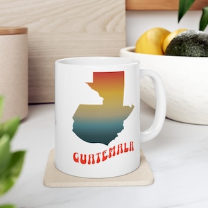 Guatemaltekische Geschenk-Kaffeetasse mit Sonnenuntergang Karte: Lebendiges Geschenk zur Feier der guatemaltekischen Kultur, Keramiktasse (11 Unzen, 15 Unzen)