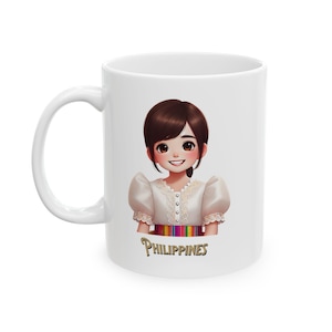 Filipina Ceramic Mug, Cute Pinay Coffee Cup, Filipino Pride Tea Mug, Ethnic Filipina Kitchen Decor, Pinoy Heritage Drinkware