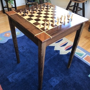 Handmade Black Walnut Chess Table: Maple Accents, Solid Wood