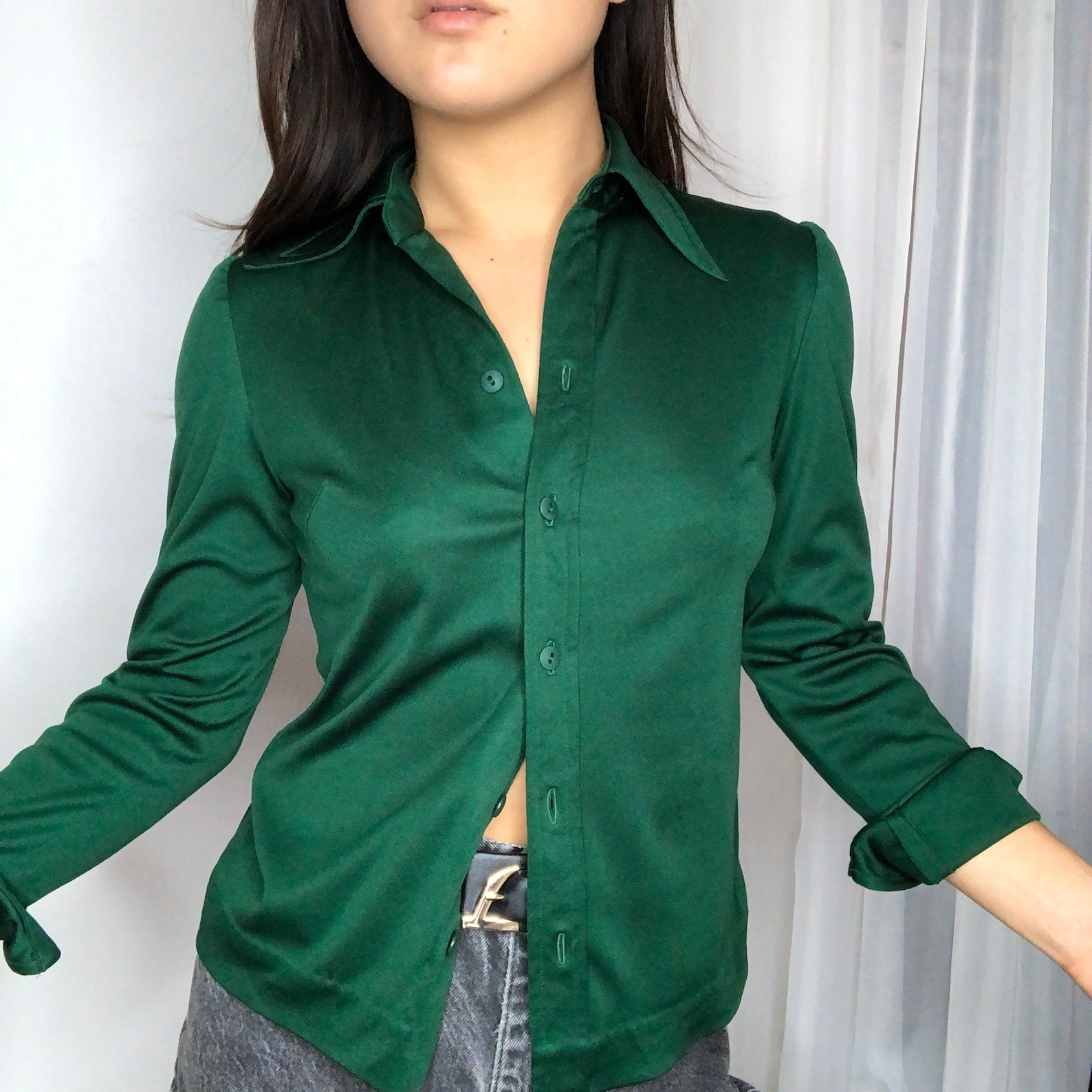 Vintage Emerald Green Button Down Etsy