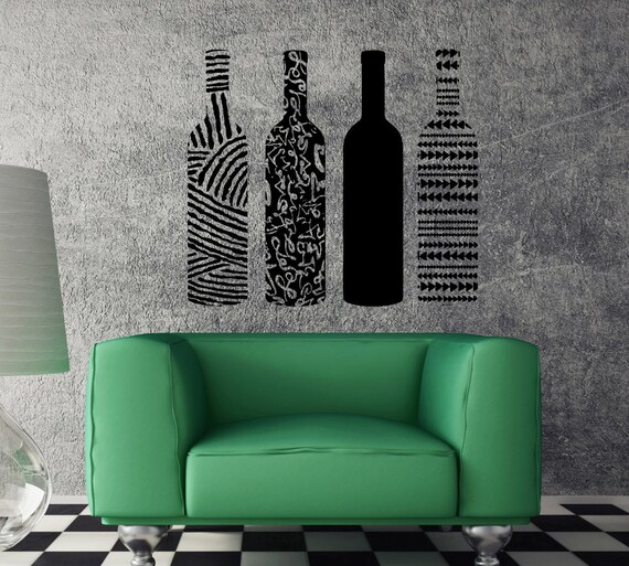 Wall Vinyl Decal Wine Bottle Set Different Ornament Unique Etsy