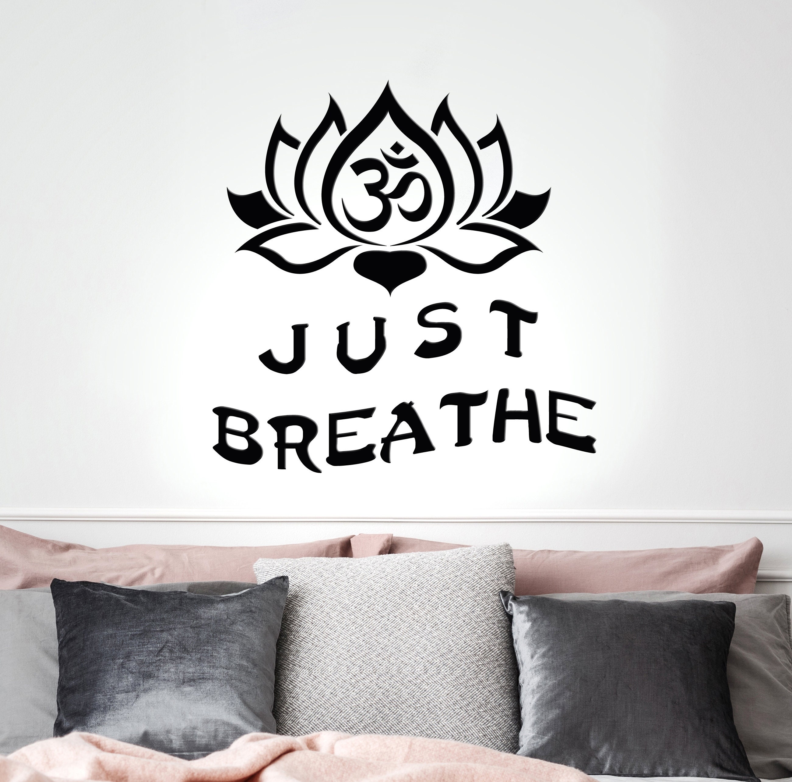 Vinyl Wall Decal Relax Just Breathe Lotus Flower Buddhism Yoga Etsy