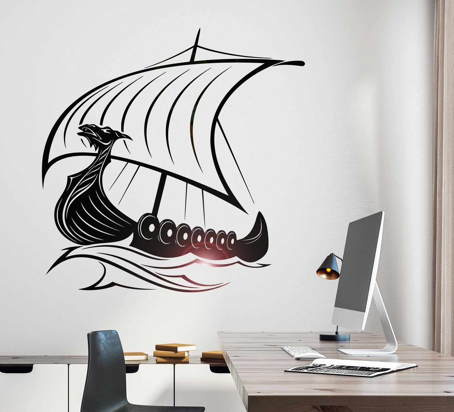 Wall Decal Viking Ship Interior Drakkar Ocean Waves Vinyl Etsy UK