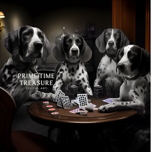 Pointers alemães de pelo curto jogando pôquer. Cães, cartas, jogos de azar