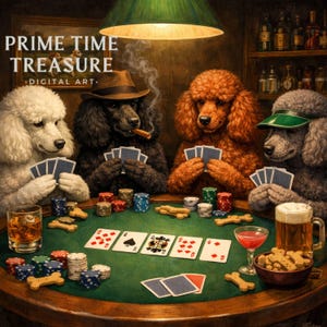 Pudel spielen Poker Kunstdruck | Hund im Vintage Stil (Digitaler Download)