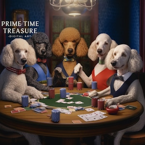 Poodles Playing Poker. Dogs, Cards