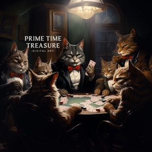 Gatos elegantes em smokings jogando pôquer. Cartas, jogos de azar