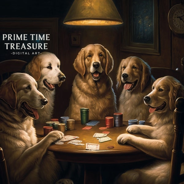 Golden Retreiver Dogs Playing Poker