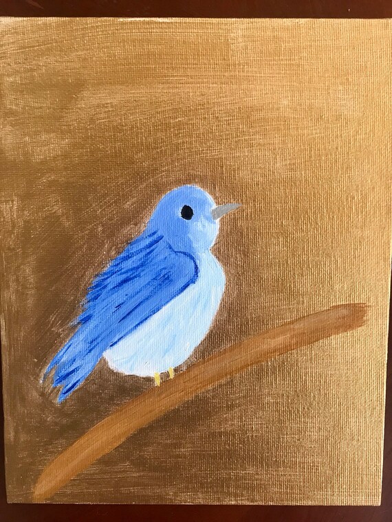 Petit Oiseau Bleu Peinture à Lacrylique 8 X 10