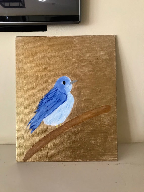 Petit Oiseau Bleu Peinture à Lacrylique 8 X 10