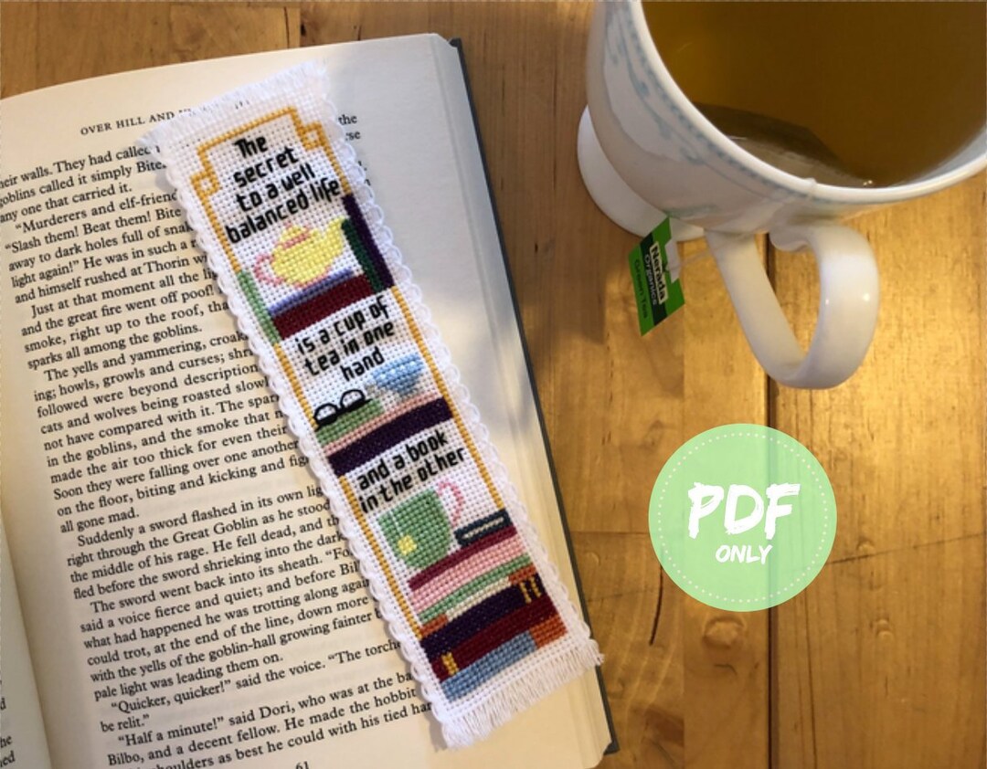 Tea and Books PDF Cross Stitch Pattern, Bookmark - Etsy