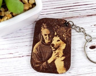 Engraved Keychain - Custom Keychain - Wood Photo Keychain - Picture Keychain - Wood Keychain - Wood Gift - Engraved Photo Keychain