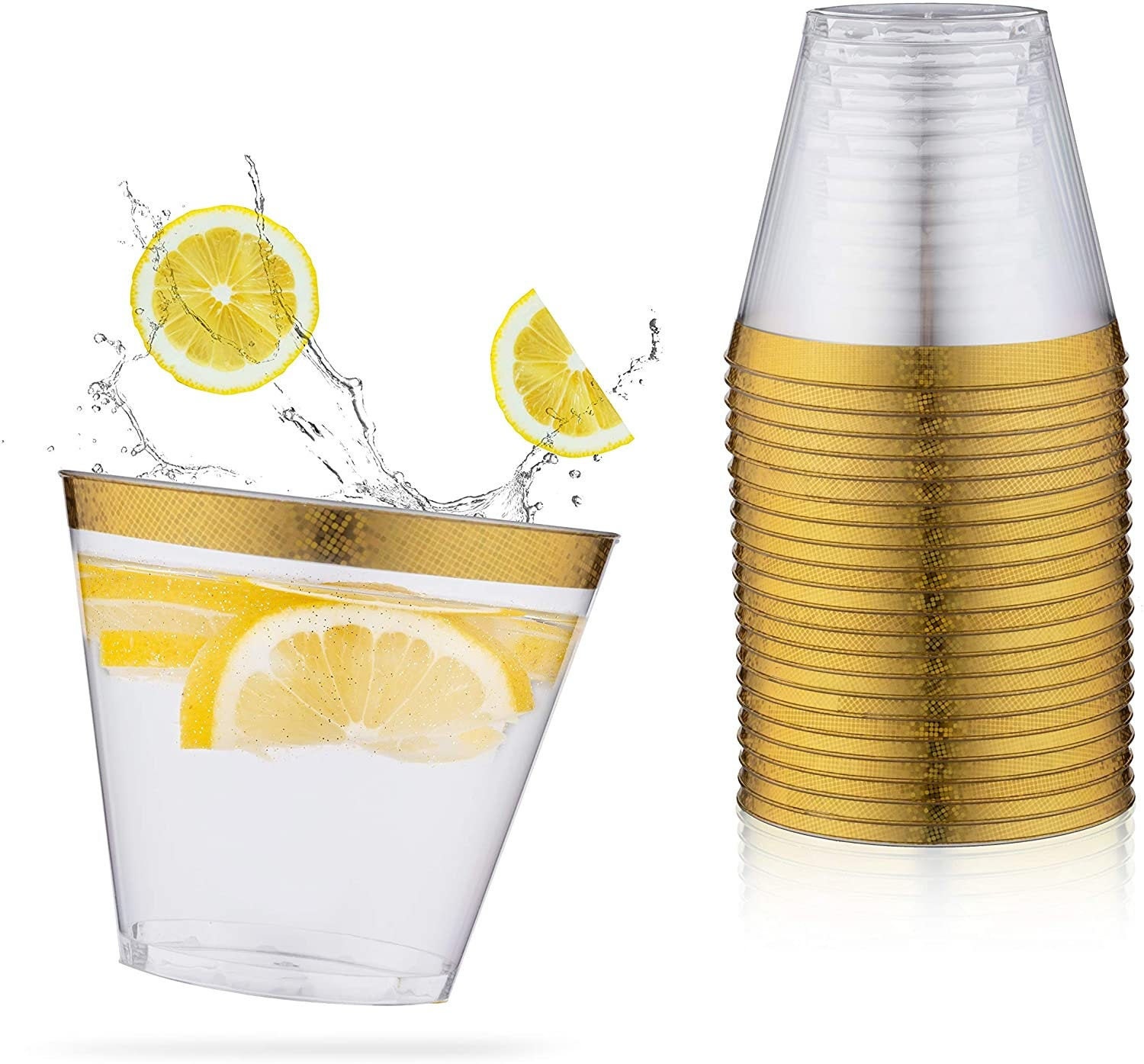 Sparkling Gold Disposable Cups. 9 oz Clear Plastic Cups Set Etsy