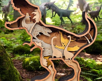 3D Dinosaur Sign Layered Art | Wooden Layer Art | Wood Cutout