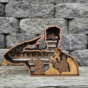 3D Veteran Sign Layered Art | Wooden Layer Art | Wood Cutout | Laser Cut Gifts | Gifts for Veteran | Gifts for Army | Veteran Art | 3D Art