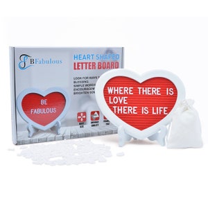 Heart Shaped Felt Letter Board - 8x8 inches - Changeable Letter Boards Include 340 White Plastic Letters Premium Red Felt White Oak Frame