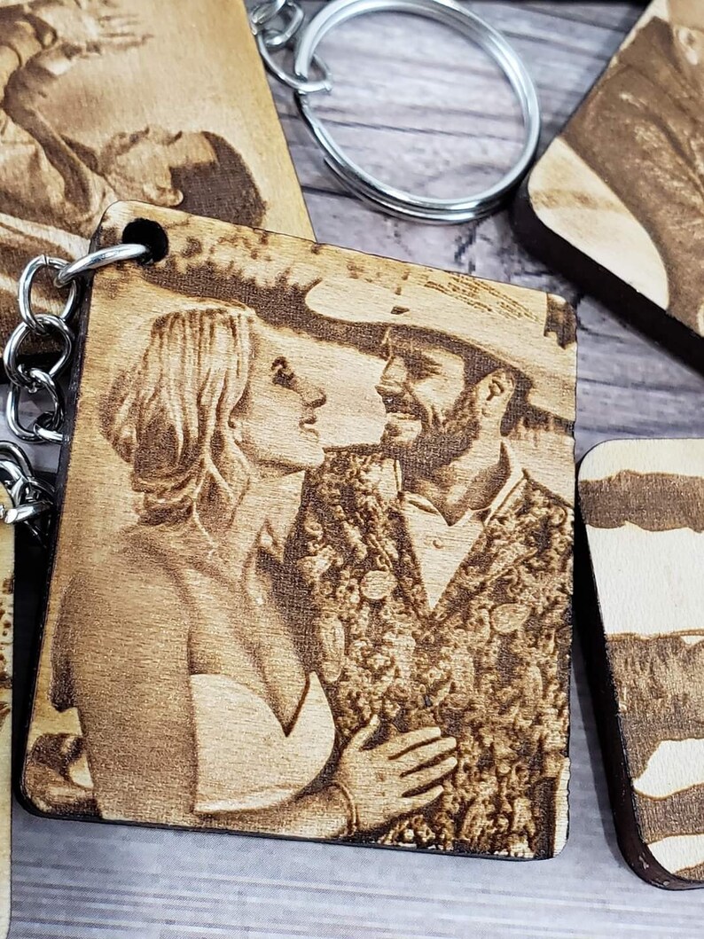 Wood Keychain Engraved Keychain Wood Gift Picture Keychain Wood Photo Keychain Custom Keychain Engraved Photo Keychain