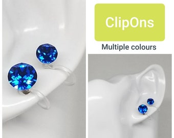 Transparent clip on/non-pierced earrings with Swarovski crystal. (sold by the pair)