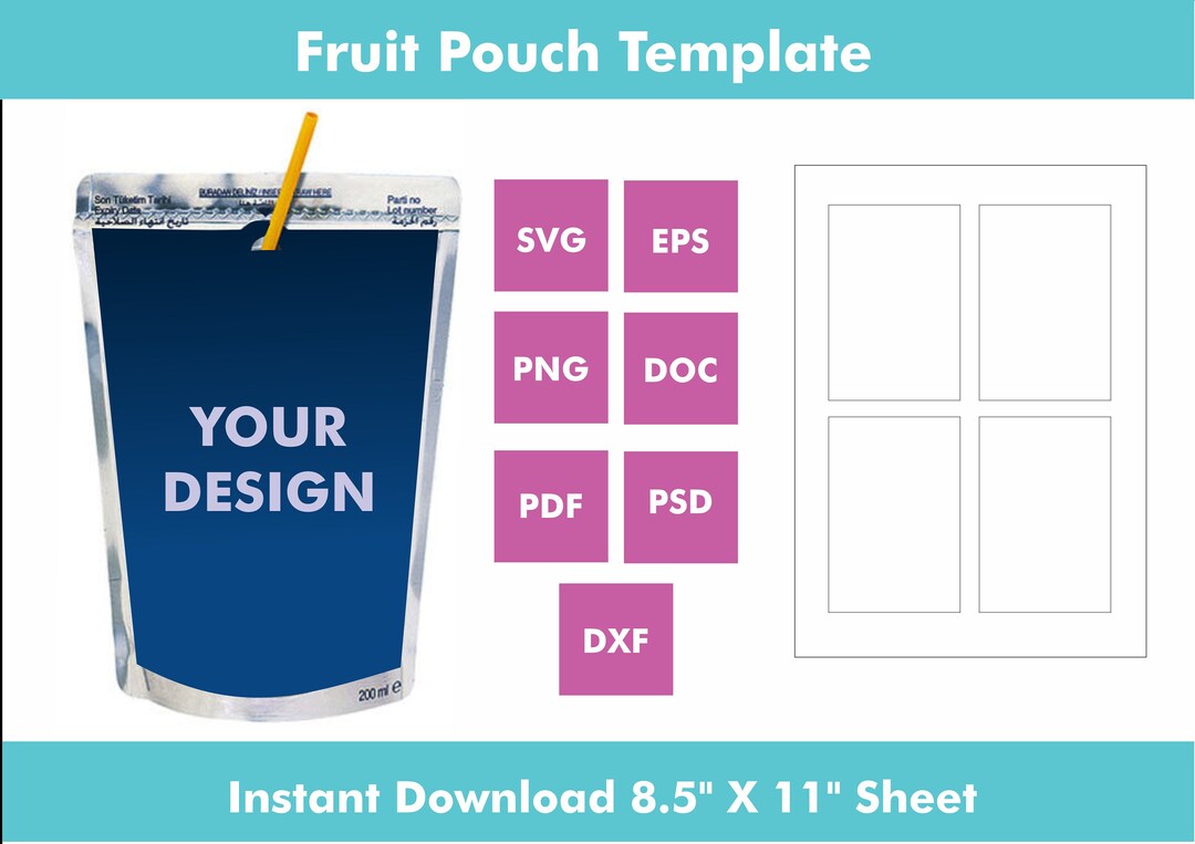 Juice Bag Pouch, Blank Label Template, Juice Pouch Template, Standup