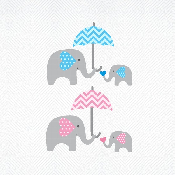 Mom and Baby Elephant SVG, Baby Shower svg, Blue Elephant SVG,  Pink Elephant SVG, Elephant with Umbrella Svg,  Mother’s Day Svg, Eps, Dxf