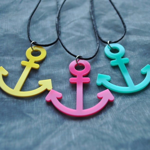 Bright Anchor Necklace // Nautical Necklace // Anchor Necklace //  Rockabilly Necklace // Hot Pink // Aqua // Yellow