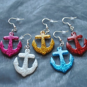 Glitter Anchor Earrings // Nautical Earrings // Alternative  // Rockabilly // Gold