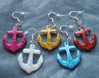 Glitter Anchor Earrings // Nautical Earrings // Alternative  // Rockabilly // Gold