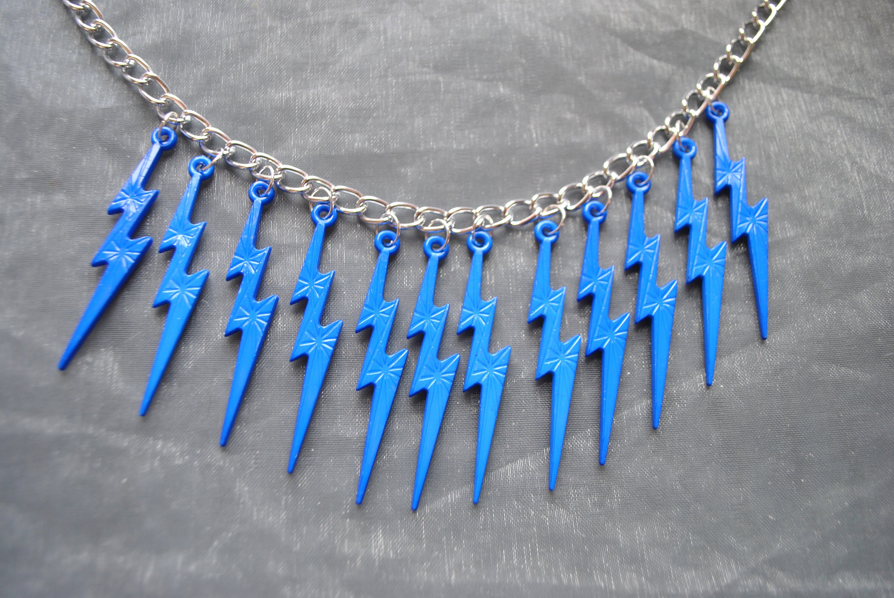 Electric Blue Lightning Bolt Necklace 