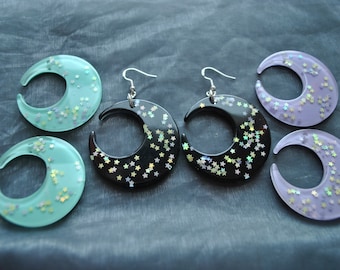 Glitter Moon Kawaii Pendientes // Pendientes Pastel // Kawaii // Pendientes de la Luna
