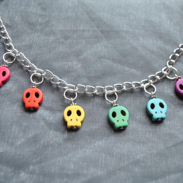 Rainbow Skull Charm Necklace // Day of the Dead // Calaveras // Sugar Skull //  LGBT Necklace